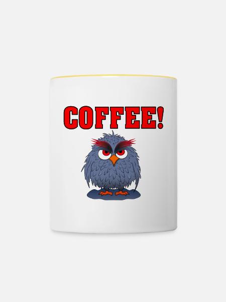 Eule COFFEE ROT - Tasse zweifarbig - Weiß/Gelb