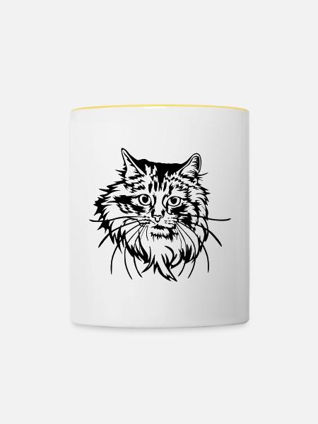 Norwegische Waldkatze - Tasse zweifarbig - Weiß/Gelb