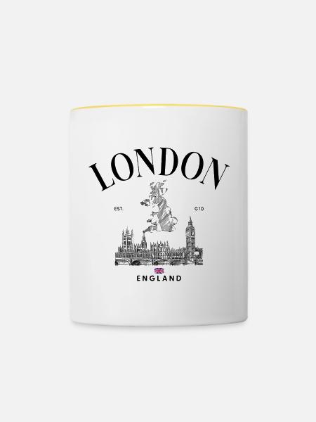 Tiny Union Jack auf Schwarz - Tasse zweifarbig - Weiß/Gelb