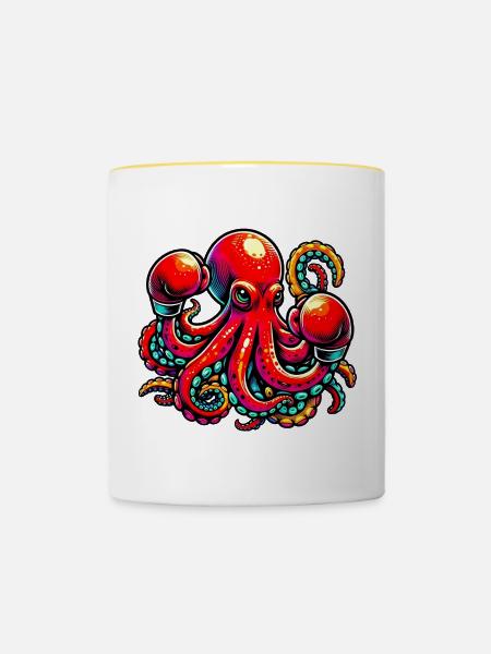 Krake - Tasse zweifarbig - Weiß/Gelb