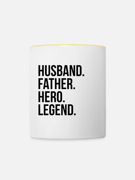 Mann. Vater. Held. Legende - Tasse zweifarbig - Weiß/Gelb