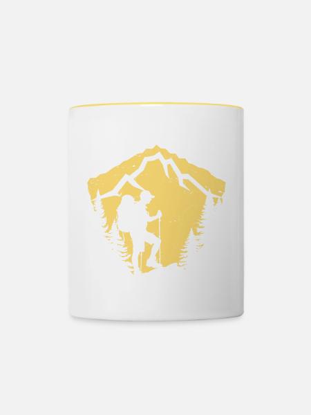 Bergwanderung Silhouette Design - Tasse zweifarbig - Weiß/Gelb