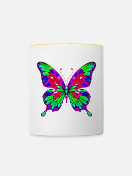 Schmetterling - Tasse zweifarbig - Weiß/Gelb