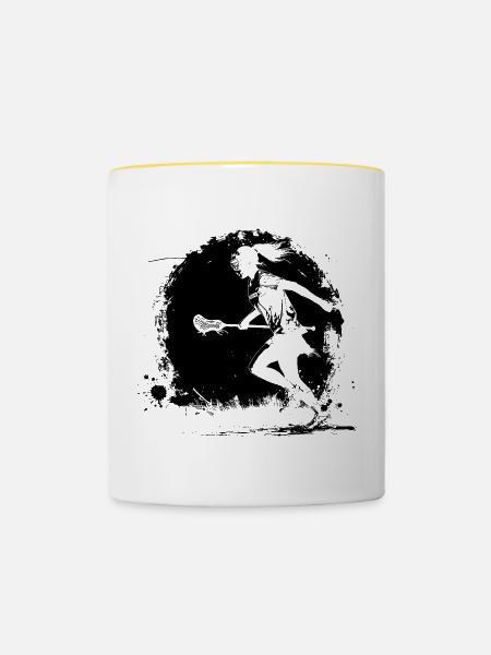 Lacrosse Spielerin - Tasse zweifarbig - Weiß/Gelb