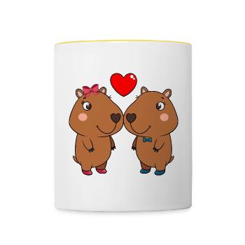 Duo of cute animals with heart - Contrasting Mug - white/yellow - Front