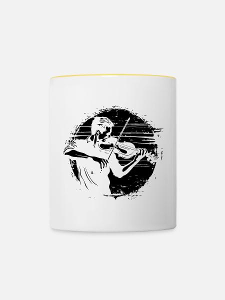 Violinist Zeichnung - Tasse zweifarbig - Weiß/Gelb