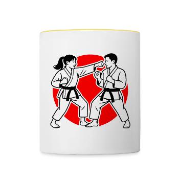 Karate Kumite - Tasse zweifarbig - Weiß/Gelb - Vorne