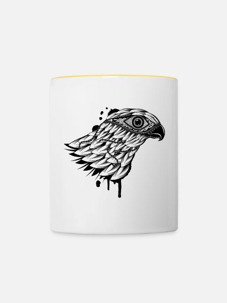 Falke im Tattoo-Stil - Tasse zweifarbig - Weiß/Gelb