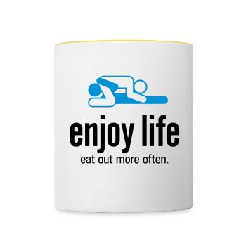 Profitez de la vie. Aller manger plus souvent! - Mug contrasté - blanc/jaune - Devant