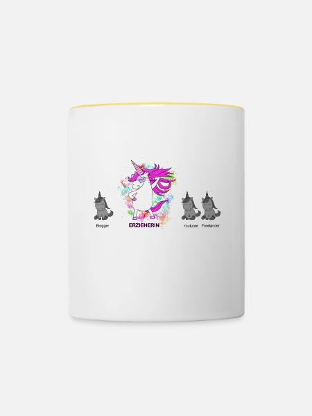 Erzieherin Beruf Einhorn - Tasse zweifarbig - Weiß/Gelb