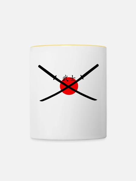 Samurai Schwert - Tasse zweifarbig - Weiß/Gelb