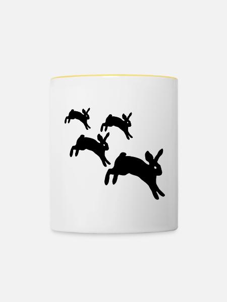 Springen Kaninchen - Tasse zweifarbig - Weiß/Gelb