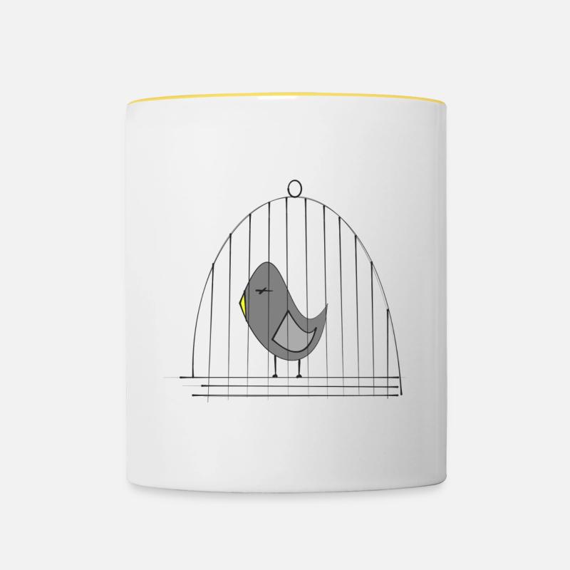 Vogel im Kaefig - Tasse zweifarbig - Weiß/Gelb
