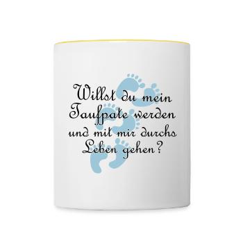 Taufpate Pate Gedi Farbe frei wählbar Geschenk - Tasse zweifarbig - Weiß/Gelb - Vorne