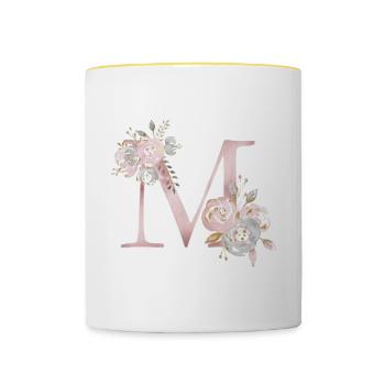 BRIEF M MIT BLUMEN - Tasse zweifarbig - Weiß/Gelb - Vorne