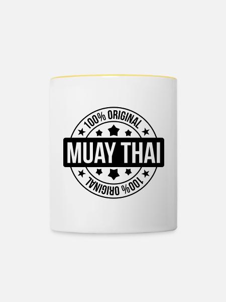 Muay-Thai - Thai-Boxen - Tasse zweifarbig - Weiß/Gelb