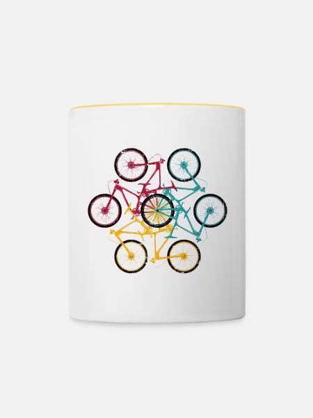 Lebendige Fahrrad-Mandala - Tasse zweifarbig - Weiß/Gelb