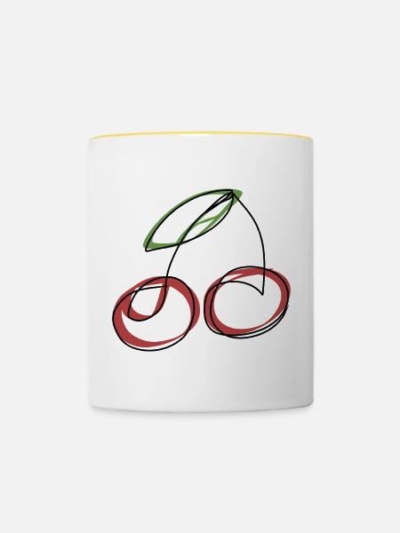 Lineart Kirsche - Tasse zweifarbig - Weiß/Gelb
