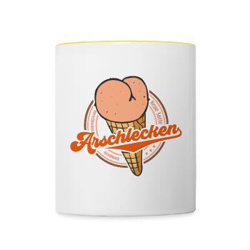 Arschlecken (Neue-Eis-Sorte-Edition) - Tasse zweifarbig - Weiß/Gelb - Vorne
