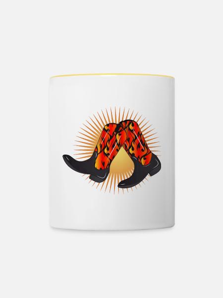 extravagante Westernstiefel mit Flammen Muster - Tasse zweifarbig - Weiß/Gelb