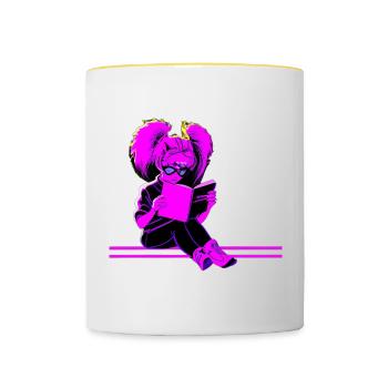 Synthwave Bookworm Girl - Contrasting Mug - white/yellow - Front