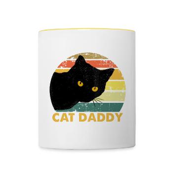 Katze Papa Vintage Katze 80er Jahre Retro Valentinstag - Tasse zweifarbig - Weiß/Gelb - Vorne