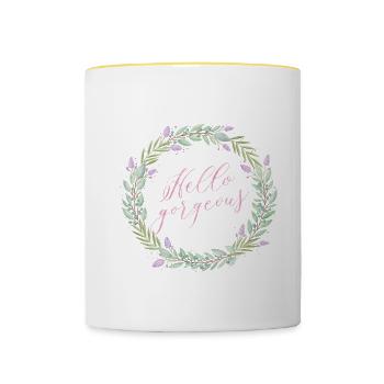 Bonjour, vous beauté merveilleuse! - Mug contrasté - blanc/jaune - Devant