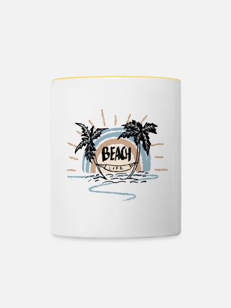 Strandleben Sonnenaufgang Bogen - Tasse zweifarbig - Weiß/Gelb