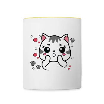 Chat mignon surpris - Mug contrasté - blanc/jaune - Devant