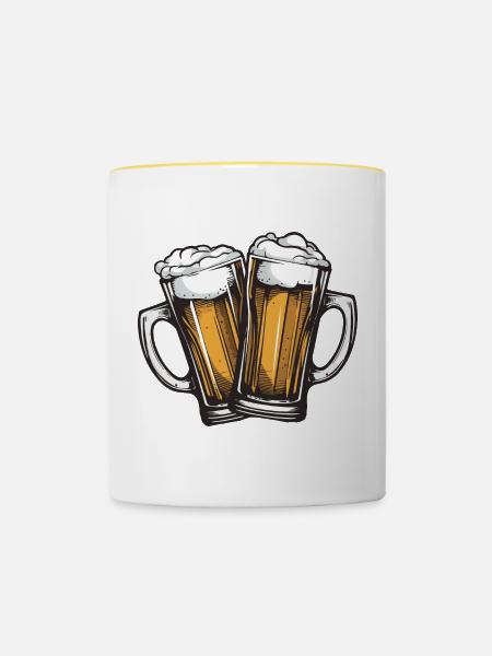 Bierkrug Bier Anstoßen - Tasse zweifarbig - Weiß/Gelb