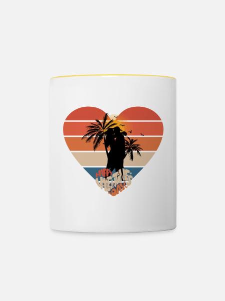 Sonnenuntergang LiebesKuss Herzdesign - Tasse zweifarbig - Weiß/Gelb