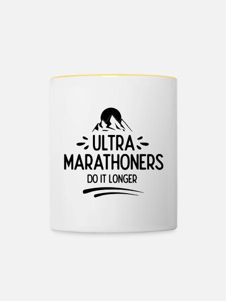 Ultra-Marathonläufer machen es länger - Tasse zweifarbig - Weiß/Gelb