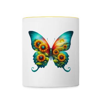 Schmetterlingsblumen Sonnenblumen Sonnenblumen - Tasse zweifarbig - Weiß/Gelb - Vorne