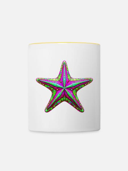 Seestern - Tasse zweifarbig - Weiß/Gelb