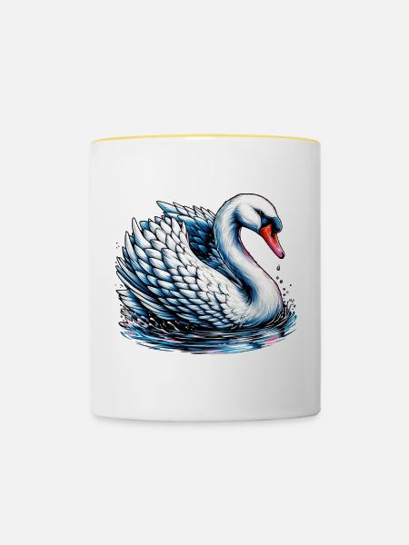 Schwan - Tasse zweifarbig - Weiß/Gelb