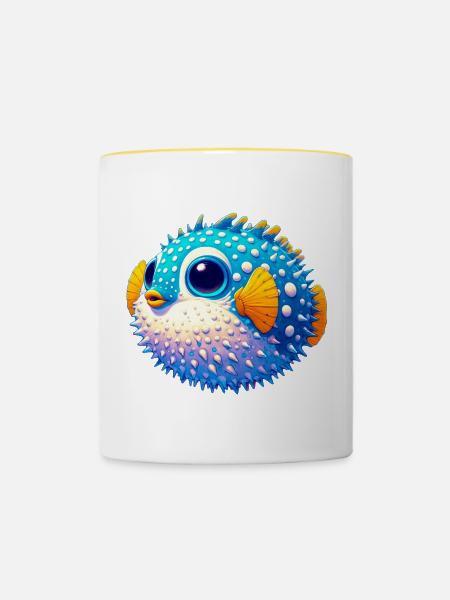 Kugelfisch - Tasse zweifarbig - Weiß/Gelb