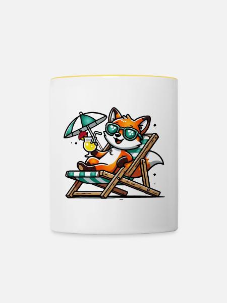 Fuchs am Strand - Tasse zweifarbig - Weiß/Gelb