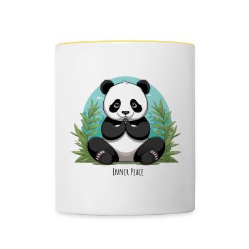 Inner Peace – Meditierender Panda - Tasse zweifarbig - Weiß/Gelb - Vorne