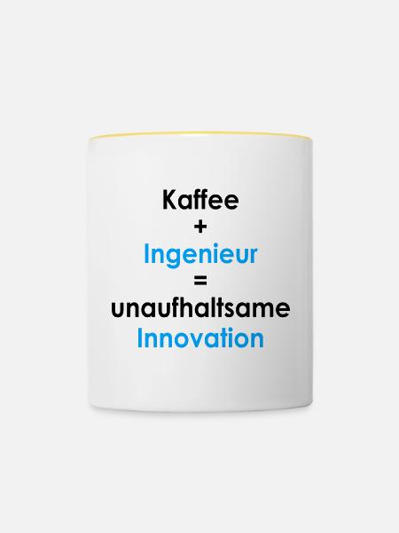 Kaffee gleich Innovation - Tasse zweifarbig - Weiß/Gelb