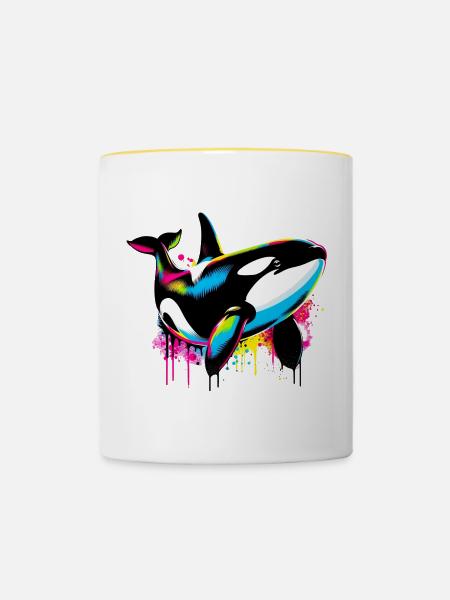 Schwertwal - Tasse zweifarbig - Weiß/Gelb