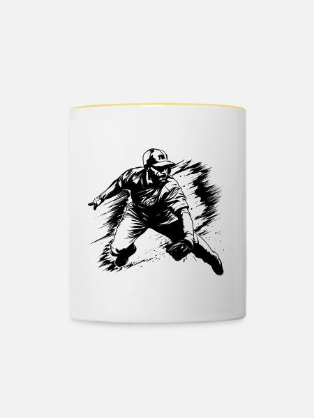 Baseball Skizze - Tasse zweifarbig - Weiß/Gelb