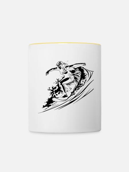 Surfen Mädchen - Tasse zweifarbig - Weiß/Gelb