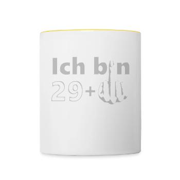 30. Geburtstag / Ich bin 29 + / runder Geburtstag - Tasse zweifarbig - Weiß/Gelb - Vorne