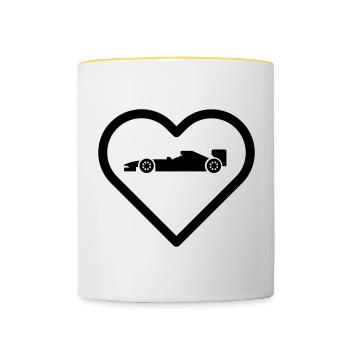 Herz Formula F 1 voiture de course sport automobile voiture de course - Mug contrasté - blanc/jaune - Devant