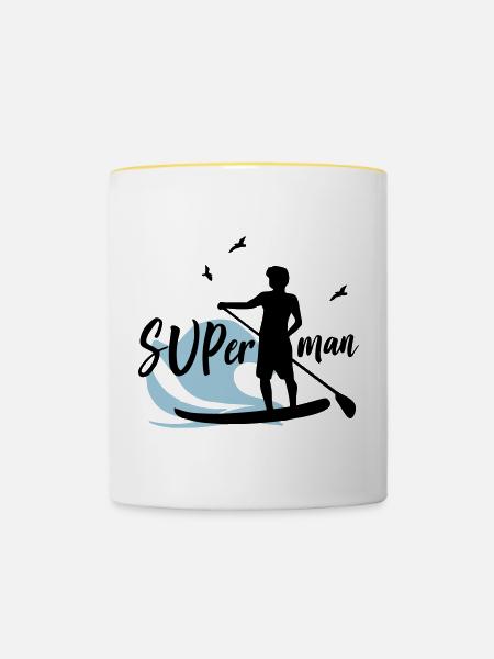 SUP man Super man - Tasse zweifarbig - Weiß/Gelb