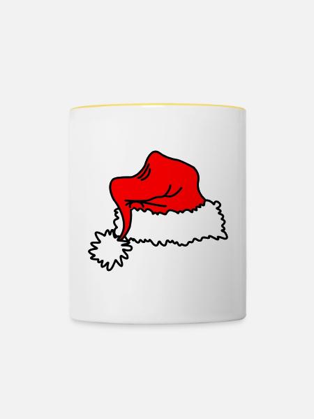 Rote Weihnachtsmütze - Tasse zweifarbig - Weiß/Gelb