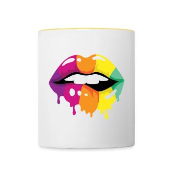 Farbige Lippen - Tasse zweifarbig - Weiß/Gelb - Vorne