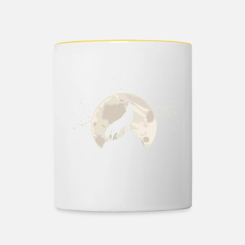 Loup hurlant devant la lune avec des étoiles - Mug contrasté - blanc/jaune