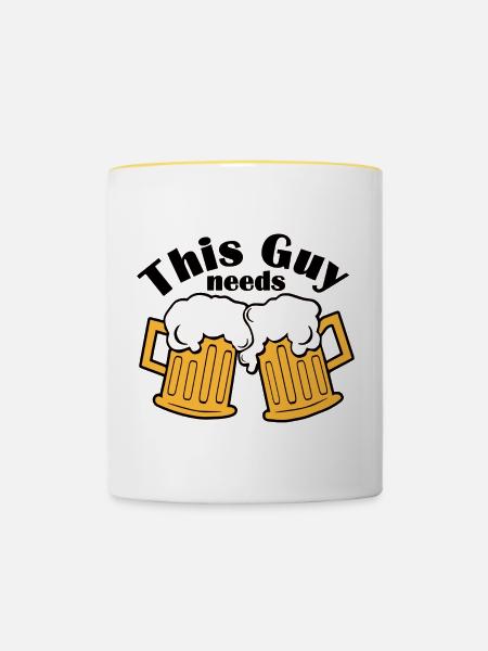 Doppel Bierkrüge Prost Design - Tasse zweifarbig - Weiß/Gelb