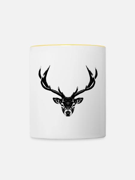 Hirschkopf /Geweihträger - Tasse zweifarbig - Weiß/Gelb